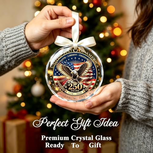 250th Anniversary USA Christmas Ornament – Crystal Patriotic Eagle, 3.15in, Includes Red Gift Box (Variation: 250 Ornaments-two)