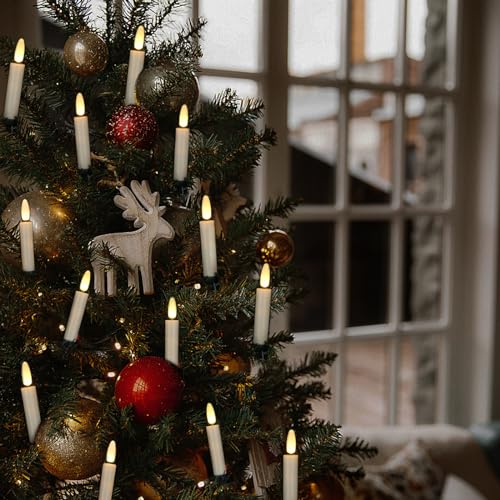 FPOO 20pc Ivory White LED Christmas Tree Candles w/ Remote & 4/6H Timer - 2/4/6/8H Options, Battery Operated