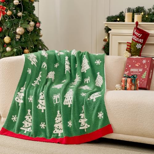 Snuggle Sac Christmas Throw Blanket 50x60in Green Tree - Ultra Soft Reversible Cozy Blanket