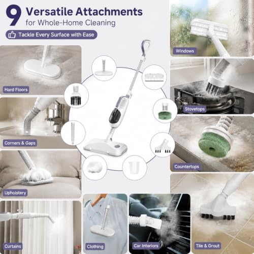 White 12-in-1 Steam Mop for Floor & Handheld Cleaning - Multi-Purpose, Fragrance Slot