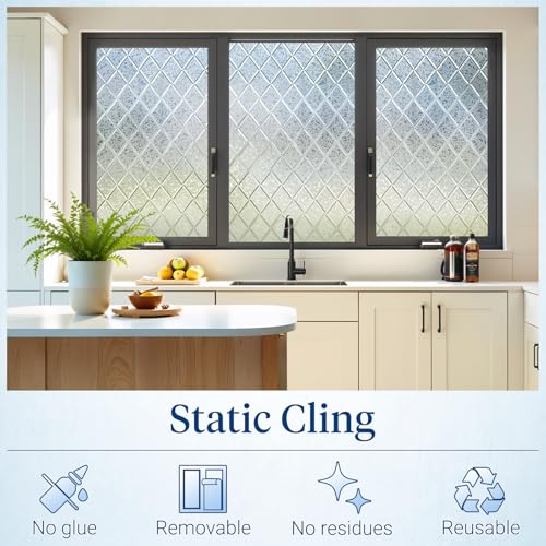 Haton Window Privacy Film Decorative Frosted Lattice 35.4 x 157.4 Inches - Clear Variation
