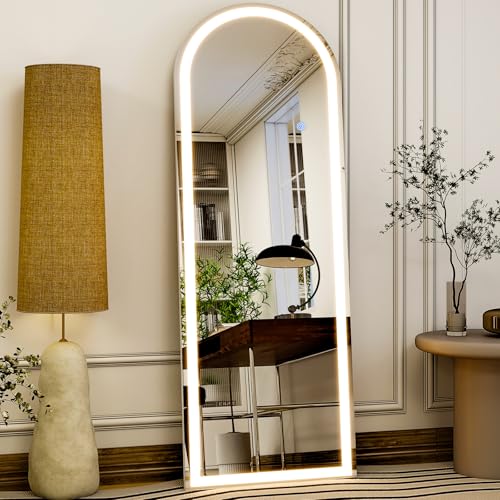 GLSLAND 20x56 Inch Arched LED Lighted Floor Mirror - Full Length, Dimmable, Wall or Floor Mount