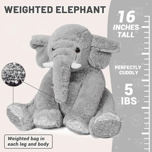JellyMallow Gray Elephant Weighted Stuffed Animal 5 lbs, 16-Inch Plush Toy