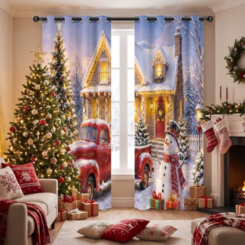 Blue White Christmas Curtains 2 Panel Set 52x84 Inches Holiday Window Decor