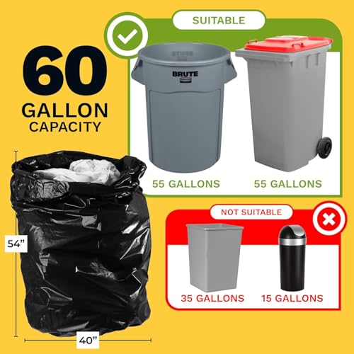 ToughBag 55-60 Gallon Medium Duty Trash Bags 100 Pack - Black