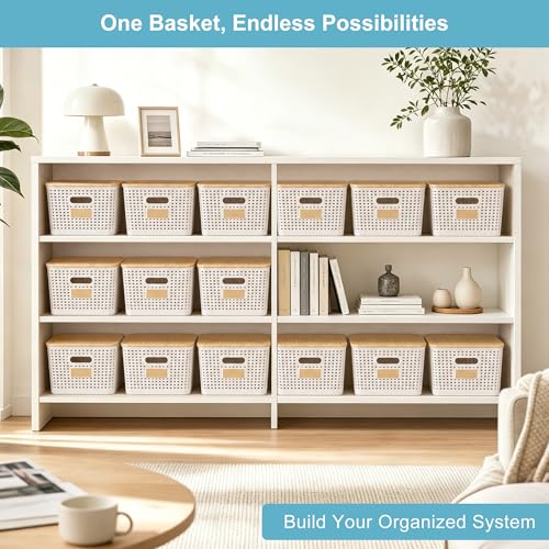 Bagnizer 2 Pack Tall Plastic Storage Bins with Bamboo Lids, 10.8qt