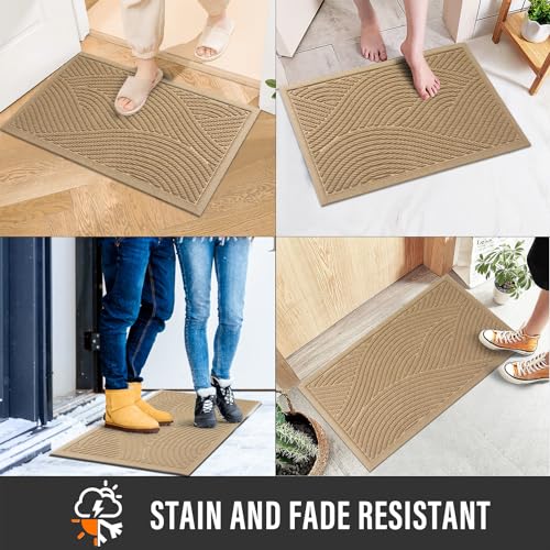 Outdoor Welcome Door Mat 36x24 Inches - Absorbent Muddy Dirt Resistant Non-Slip Entry Rug Beige