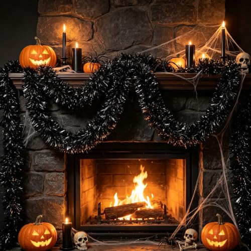 Psoeksdo 33Ft Black Christmas Tinsel Garland Metallic Twist for Indoor Outdoor Decor
