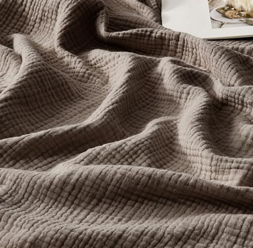 WDCOZY King Size 100% Cotton Muslin Blanket - Mocha, 108x90 Inches, Breathable & Lightweight