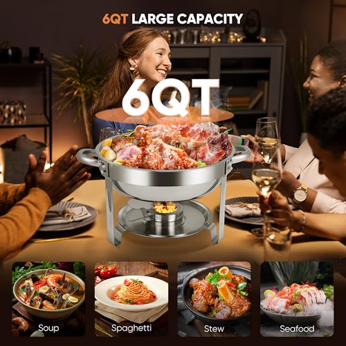 Homiesetify 2 Pack 6QT Stainless Steel Buffet Chafing Dishes with Lids - Food Warmers for Parties & Catering