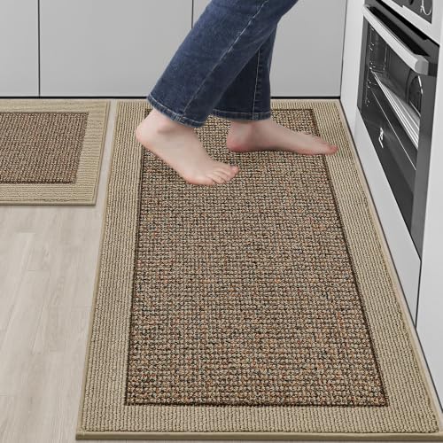BEQHAUSE Taupe Kitchen Rugs Set of 2 - Non Slip Washable 20x32 & 20x48 Inches