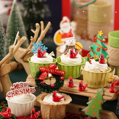 Watayo 30 Pcs Mini Resin Red Cardinal Bird Figurines, Christmas Miniature Cardinal Figurines Decor, Tiny Red Birds Ornaments for Christmas Garden Tree Home Table Decor Vase Filler Party Favors