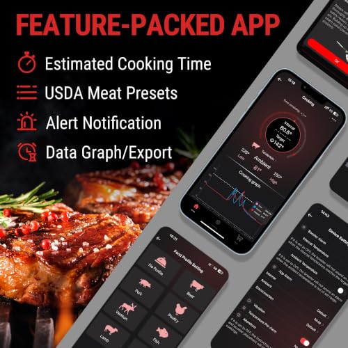 Wireless Meat Thermometer - TempPro TempSpike 500 ft Bluetooth Digital Cooking Thermometer - Orange