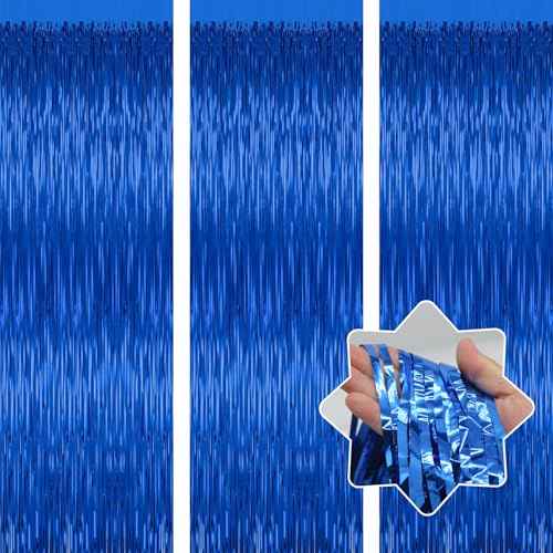 3 Pack Blue Backdrop Curtain Tinsel Streamers Ocean Themed Decor Birthday Party Decorations Foil Fringe Backdrop Graduation Baby Shower Bachelorette Winter Party Decorations Supplies
