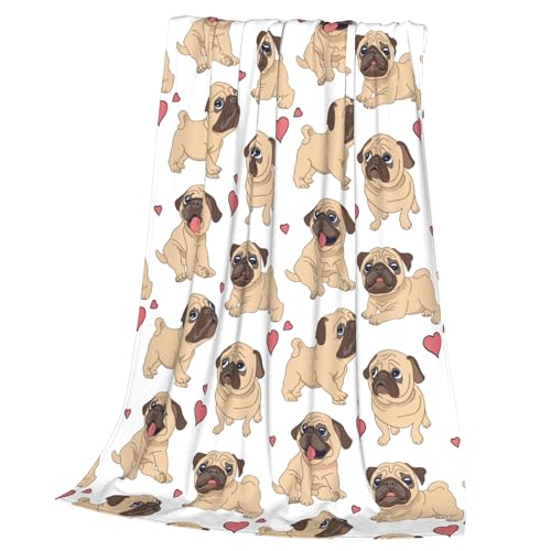 ZFYIPOK Fun Cartoon Pug 80x60 Inch Flannel Fleece Throw Blanket – Travel Cozy Plush