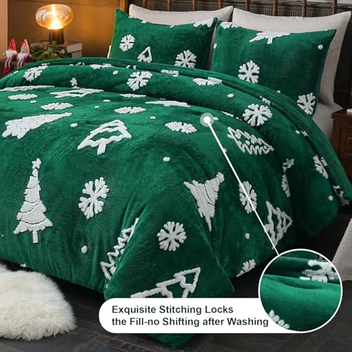 ASPMIZ 3-Piece Christmas Queen Comforter Set Green 90x90 2 Pillowcases