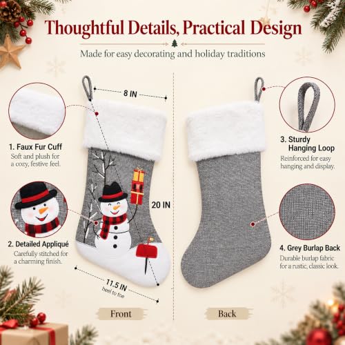 CARAKNOTS 6-Pack Grey Christmas Stockings Set of 20 Inches Burlap with Faux Fur Cuff - Holiday Home Decor