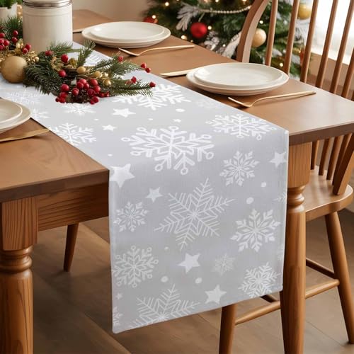 Futuregrace Christmasfge0250 Snowflake Table Runner 13x120in Winter White & Grey Holiday Decor