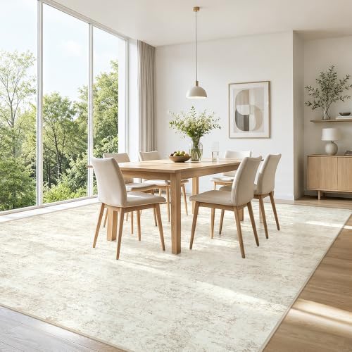 Fuzziness 8x10 Beige Washable Area Rug for Living Room & Bedroom
