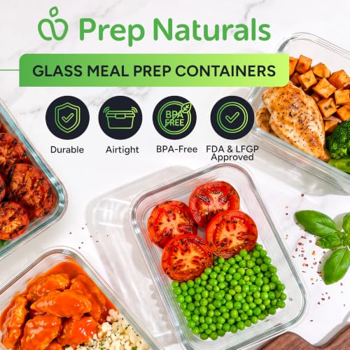 PrepNaturals 5 Pack 30oz Glass Meal Prep Containers - 1 Compartment Variation