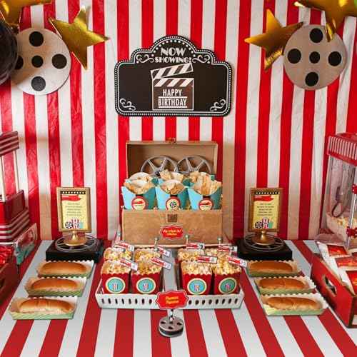 Carnival Theme Party Decorations Tablecloths, Circus Plastic Table Covers Rectangle Disposable Red and White Striped Tablecloth Supplies for Kids Birthday Movie Night Christmas, 87'' x 51'', 2pcs