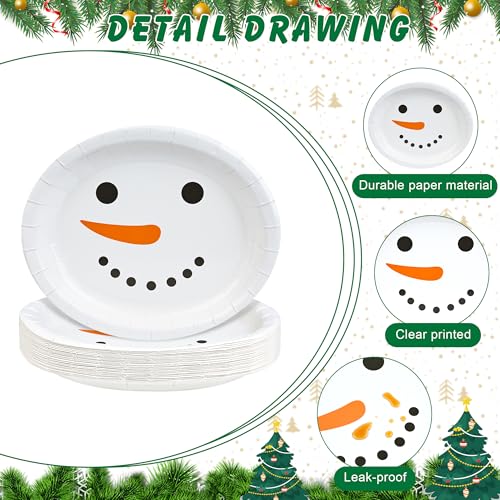 AimFun 50-Pack Snowman Christmas Oval Paper Plates 10x12in