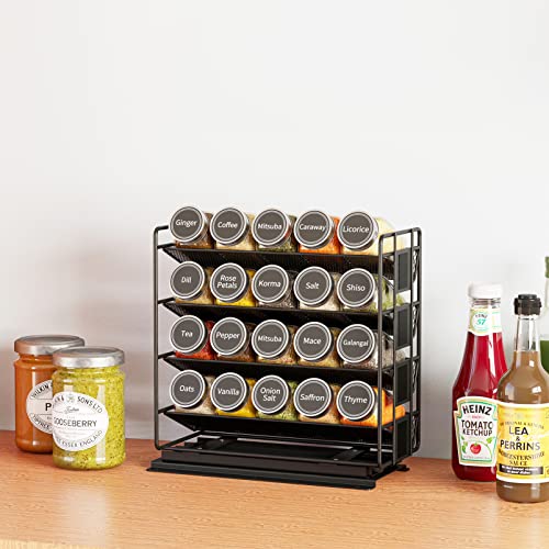 SpaceAid Pull Out Spice Rack Organizer with 20 Jars - Left Facing, Heavy Duty Kitchen Cabinet Storage