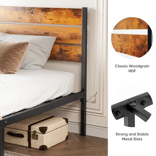 Sweetcrispy Twin Sturdy Wood Bed Frame with Headboard, 500LBS Heavy
