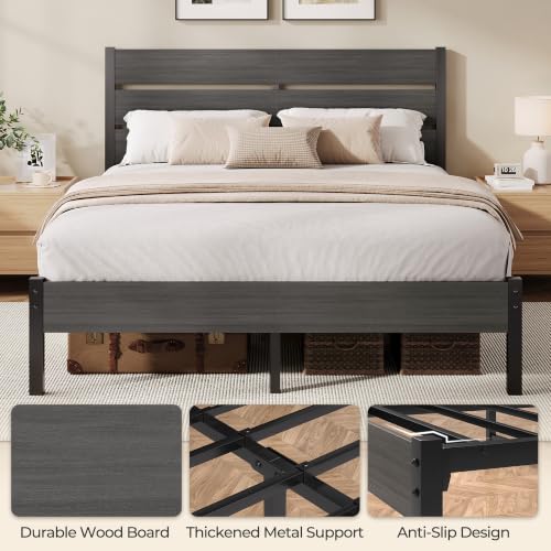 Queen Bed Frame with Headboard and Footboard - All-Metal Support, Rustic Grey - Variation of THIS listing