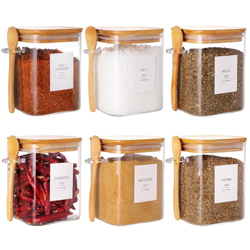 27 oz Square Glass Jar with Bamboo Lid & Spoon - Kitchen Pantry Storage