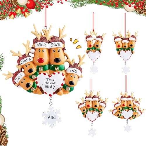 Christmas Tree Hanging Pendant Ornament,Christmas Elk Christmas Tree Listing Ornaments, Family Decor Xmas Tree DIY Name Ornament Deer Ceramic Personalized Christmas Decorations(Elk 5 Name)