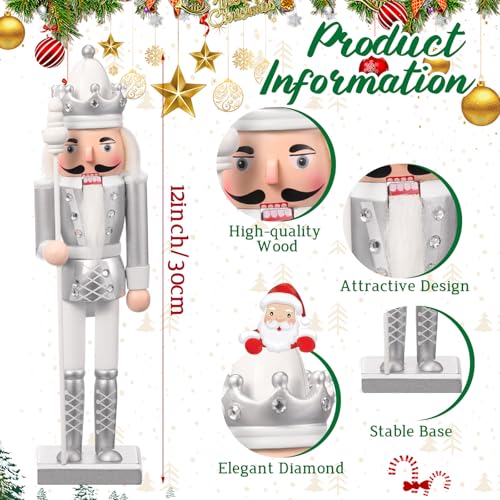 Huwena 2 Pcs Silver King & Soldier Nutcracker Christmas Decor Set