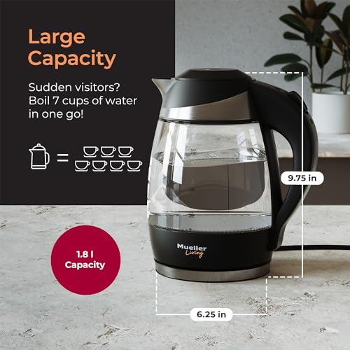 Electric Kettle 1.8L Boiling Water Tea Kettle Fast Heating Cordless Glass