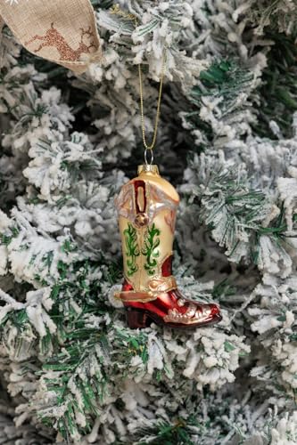 Set of 2 Hand Blown Glass Cowboy Boot Christmas Ornaments for Holiday Tree Decor