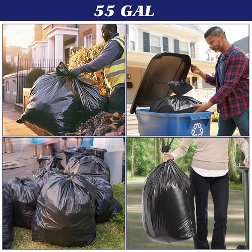 Teivio Large Black Trash Bags 55-60 Gallon - 160 Count Heavy Duty Garbage Bags - Variation of 160pcs-55 60 Gallon-Black