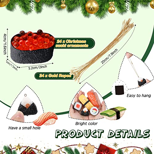 24 Pcs Christmas Sushi Ornaments Set with Gold Ropes Holiday Food Decorations