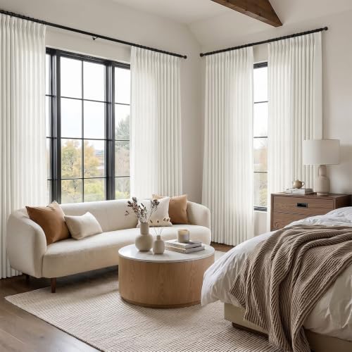 Natural Linen Pinch Pleated Curtains 96 Inches - Pack of 2, 40"W x 96"L