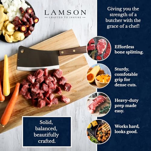 Lamson Walnut 7.25-Inch High Carbon Steel Meat Cleaver – Heavy Duty Bone Knife