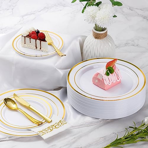 Goodluck Gold Disposable Dinnerware Set for 100 Guests - 700 Pieces