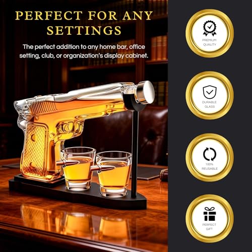 Whiskey Gun Decanter Set with Bullet Glasses - Original with Bullet Glasses