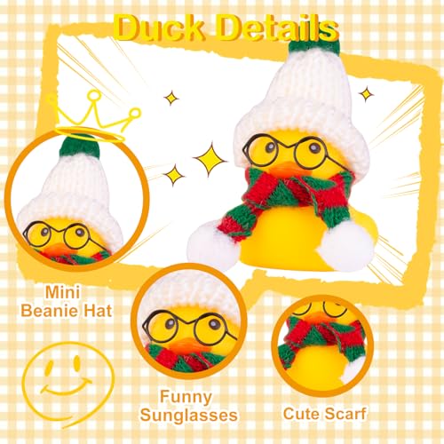 MuMyer Christmas Rubber Ducks Car Ornament G-white&red_white 2 Inches - Dashboard Decorations with Hat Sunglasses & Scarf