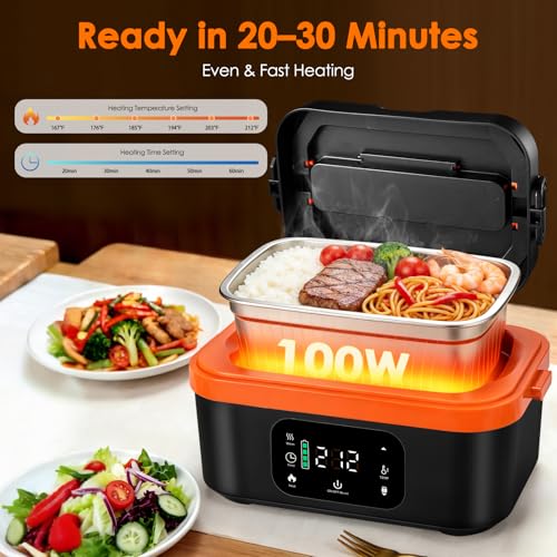 RONROX Black Orange Portable Cordless Heated Lunch Box 6-Cup Food Warmer, 30000mAh
