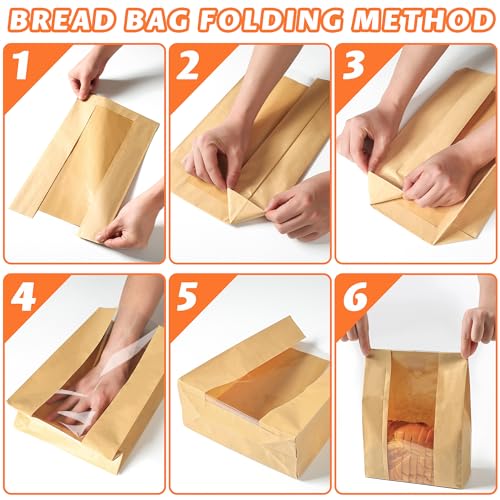 AZLTC 200 Pcs Thickened Sourdough Bread Bags with Window & Labels - Food-Grade Kraft Paper, Leak-Proof & Easy to Display