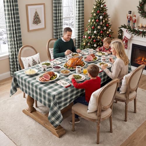 Softalker Green White Plaid Christmas Tablecloth 54 x 80 Rectangular