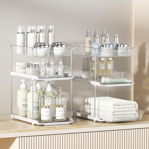 White 2-Pack 3-Tier Bathroom & Kitchen Under Sink Organizers - Multi-Purpose Stackable Storage with Movable Dividers