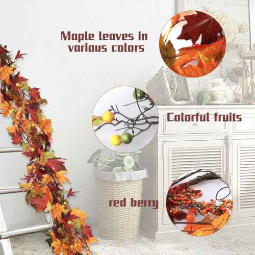 5.9 FT Fall Leaves Decor Fall Garland with Seeds, Fall Decorations Maples Leaves Garland Autumn Harvest Halloween Thanksgiving Decor Indoor Outdoor