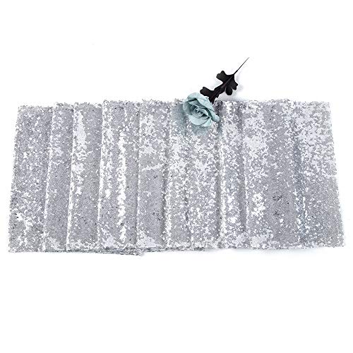 JYFLZQ Silver Sequin Table Runner 12" x 108" Party Decor, 1 Pack