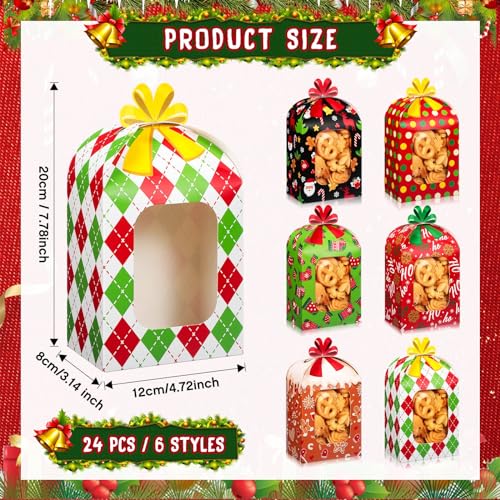 Classic Christmas Cookie Boxes with Window - 24 Pack Holiday Treat Packaging