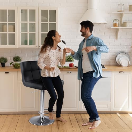 Adjustable Counter Height Bar Stools Set of 2 - Inky Saddle Leather