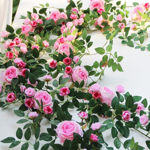Pink Bendable Flower Garland - 2 Pack, 12ft Rose Vine for Home Decor